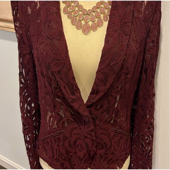 INC INTERNATIONAL CONCEPTS | burgundy lace jacket M - Picture 2 of 6